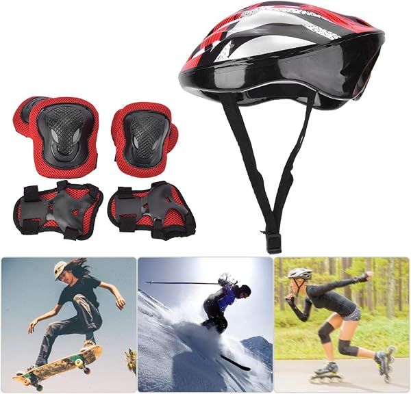 SPYMINNPOO Equipo de protecci¨®n para patinaje sobre ruedas, conjunto transpirable y absorbente del sudor para adultos (40-50 cm/15,75-19,69') en rojo y negro - 2