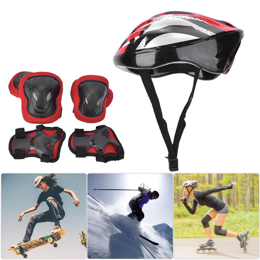 7 Stück Erwachsene Skating Schutzausrüstung Set, Kniepolster Ellenbogenpolster Handschuhe Helm, Roller Skating Helm Set für Erwachsene