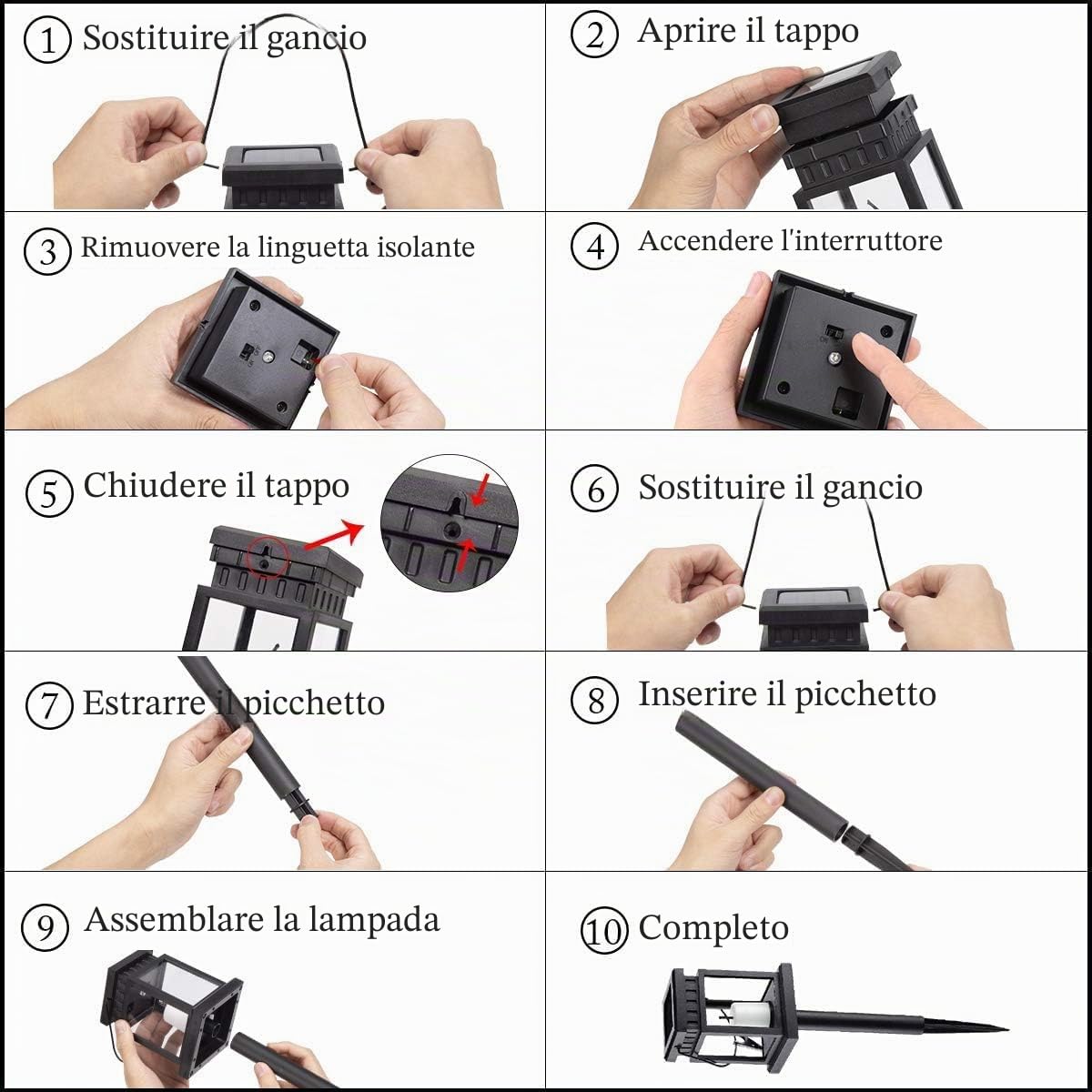 GIGALUMI Lanterna solare per appendere all'aperto, 8 pezzi, effetto candela, lampada solare per giardino, patio, prato, ponte, ombrello, tenda, decorazione del balcone - bianco caldo