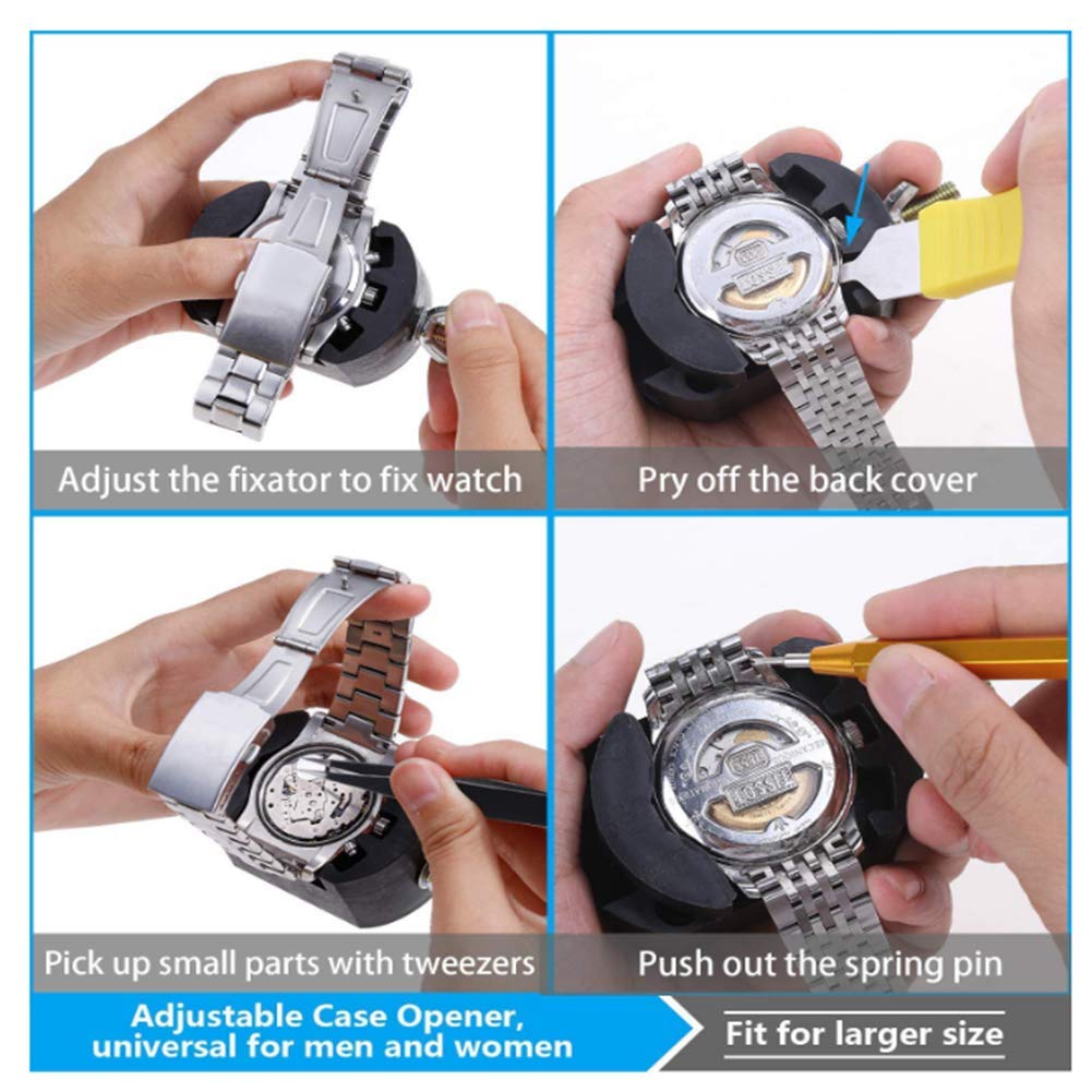 AGAATI Kit de reparación de Relojes, Juego de Herramientas de Pasador de Enlace de Correa de Reloj con paño de Limpieza, Kit de Herramientas de reemplazo de Pilas de Reloj para reparación de Relojes