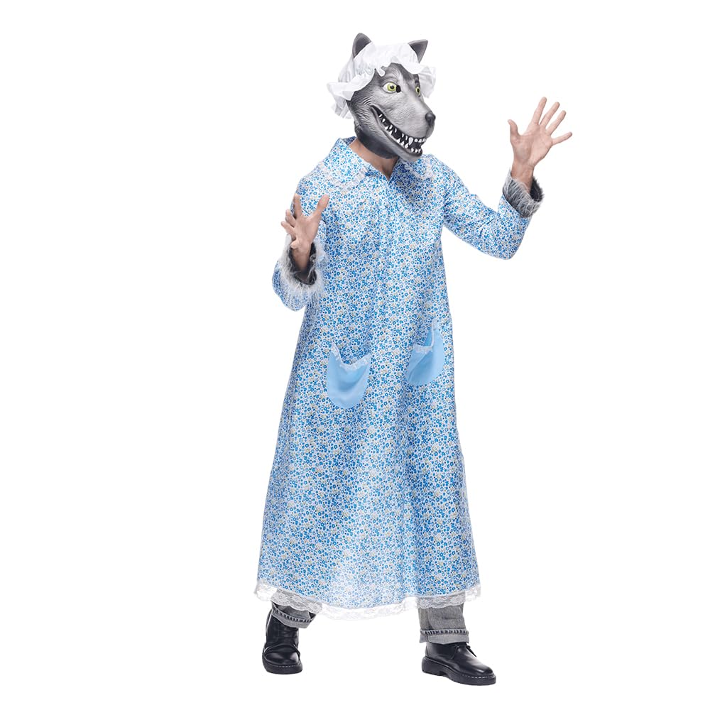 EraSpooky Adulto Big Bad Granny Wolf Disfraz de Wolf Funny Halloween Hada de hadas Little Red Riding Caperina para hombres Mujeres