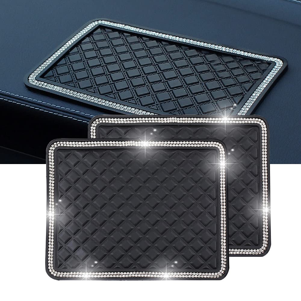 OYOCAM 2 Pack Anti-Slip Car Dash Sticky Pads Rhinestone Car Dashboard Non Slip Mat Universal Cell Phone Dashboard Holder Sticky Anti-Slip Gel Pad for Cell Phones Sunglasses Keys Coins Glass