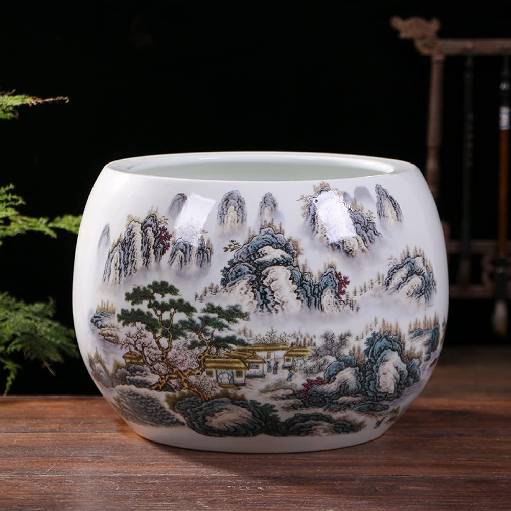 DFGHNBVC Jingdezhen Ceramic Flowerpot For Cactus Succulent Plant Pot Chinese Style Bonsai Pots Flower Pot NO Drainage Hole Container Planter For Home Garden Decor,F