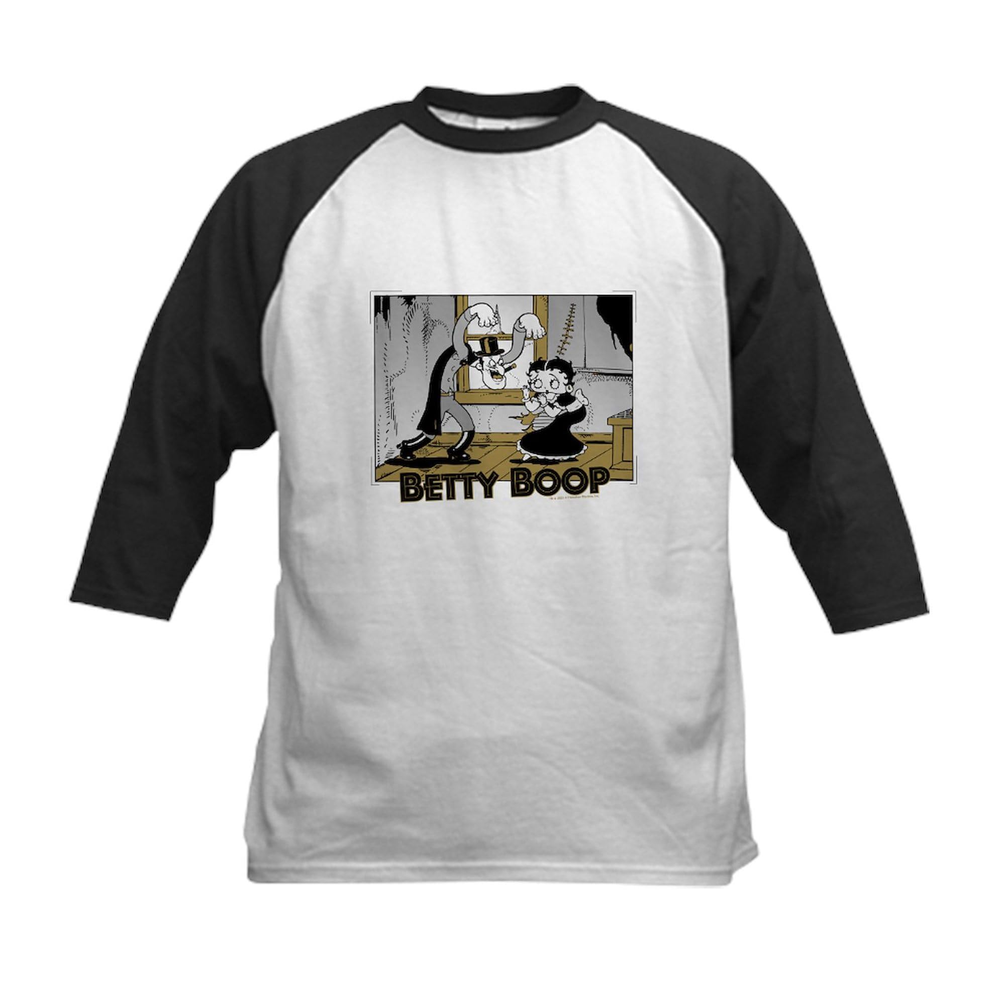 CafePress Betty Boop's Prize Show Kids Baseball T Shirt Kids Cotton Baseball Jersey, 3/4 Raglan Sleeve Shirt Black/White
