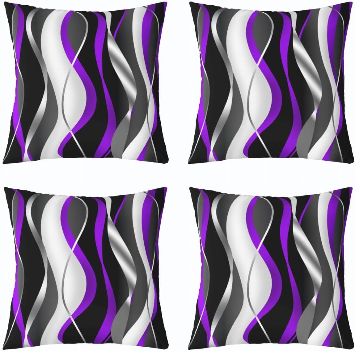Stripes Purple Black White Throw Pillow Covers 24"x24" Set of 2 Soft Geometric Pillow Cases Cushion Covers For Living Room Bedroom Modern Striped Art Decorative Throw Pillowcases for Sofa Couch Chair