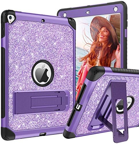 BENTOBEN Case for iPad 5th/6th Generation, iPad 9.7inch 2017/2018 Case, iPad Air 2 Case, iPad Pro 9.7 Case, Glitter Sparkle 3Layer Kickstand Hybrid Durable Leather Shockproof Protective Cover, Purple