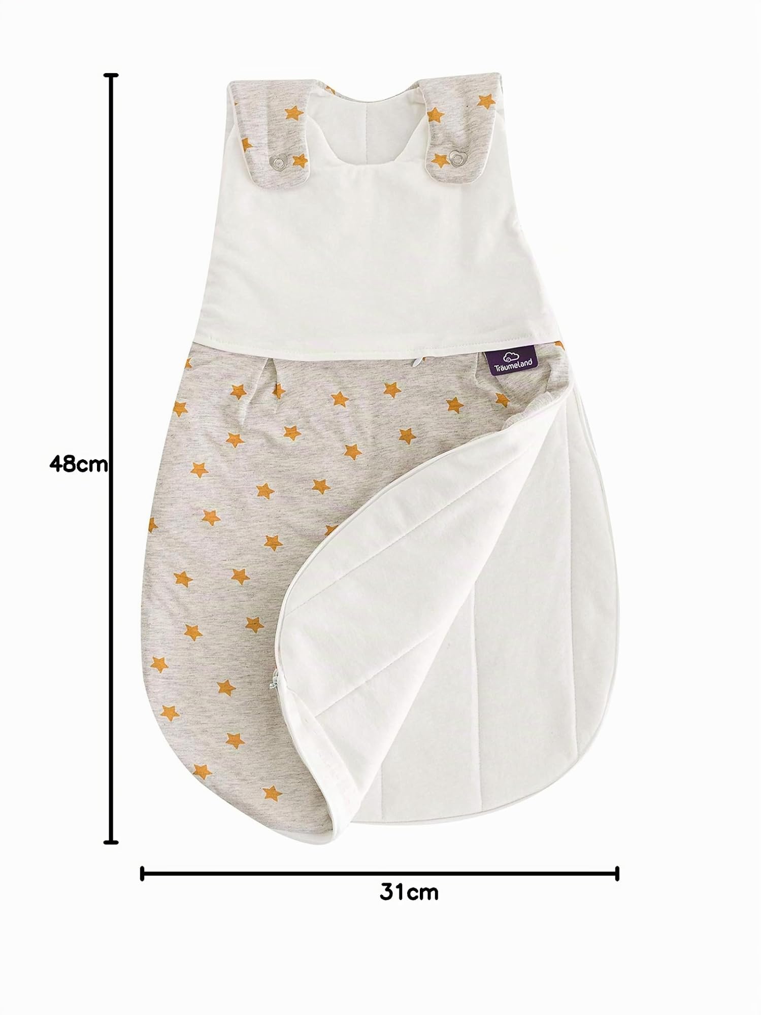 Träumeland S0103507 Ganzjahresschlafsack LIEBMICH mit doppelt regulierbarer Belüftung und Naturfaser Tencel, Design Sternentraum gelb, Größe 80/86, mehrfarbig