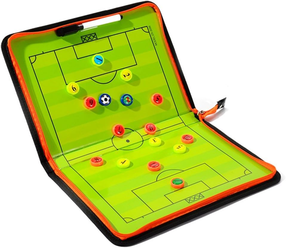 Joyeee Foldable Football Soccer Magnetic Tactic Board Coaching Board 20.8" x 12" [53cm x 31cm] - Sport Training Assistant Equipment Strategy Aid Coaches Tactic Folder - PU Cover With Pen Eraser Magnet