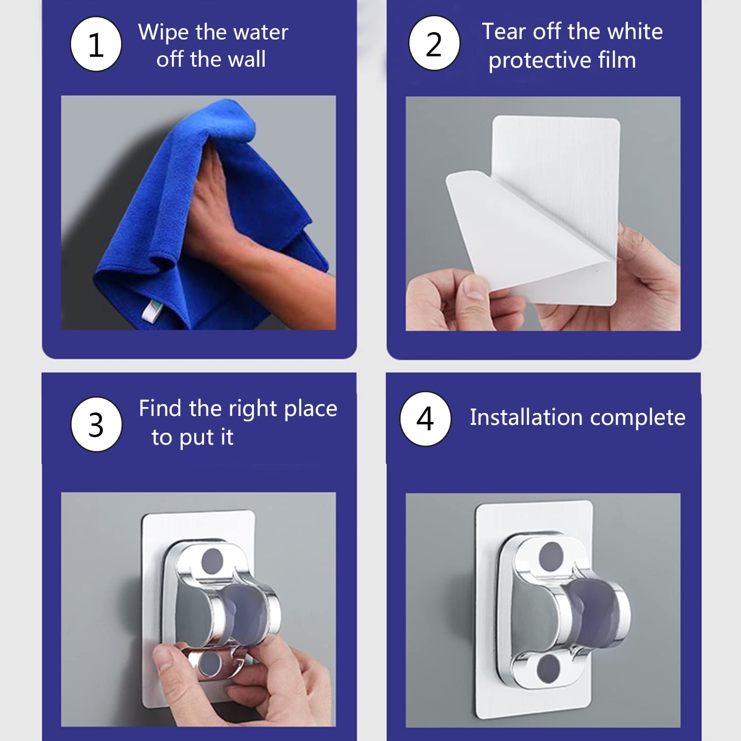2 Pezzi Supporto Doccia Adesivo Muro Supporto Soffione Soccia ad Angolo Regolabile Impermeabile per Supporto Doccia Muro Hotel Bagno Argento