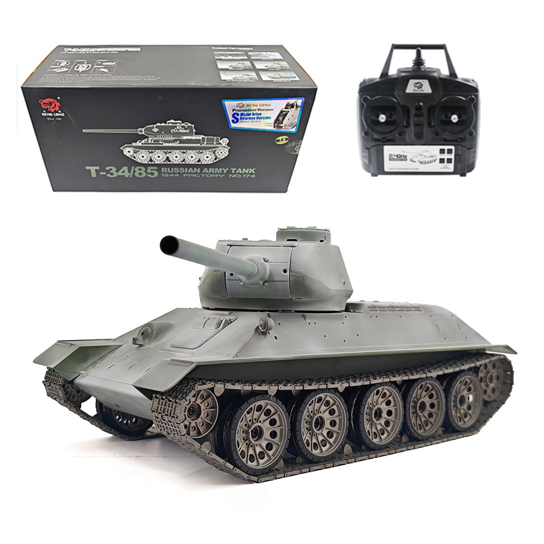 WW2 T-34/85 RC czołg z dźwiękiem, efekt dymu, system walki, 2,4 G 1:16 średni czołg wojskowy obrót o 320°, prezent dla dorosłych, miłośników wojskowych
