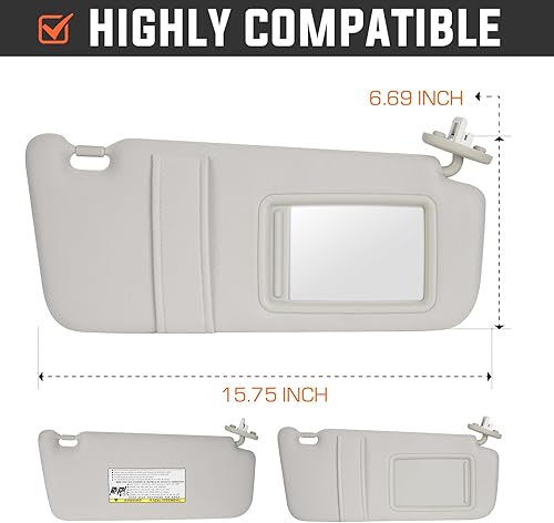 Miniatura 6 de Youxmoto Visera solar para Toyota Venza lado derecho del pasajero, 2009 2010 2011 2012 2013 2014 2015 2016 con techo solar, gris reemplaza #