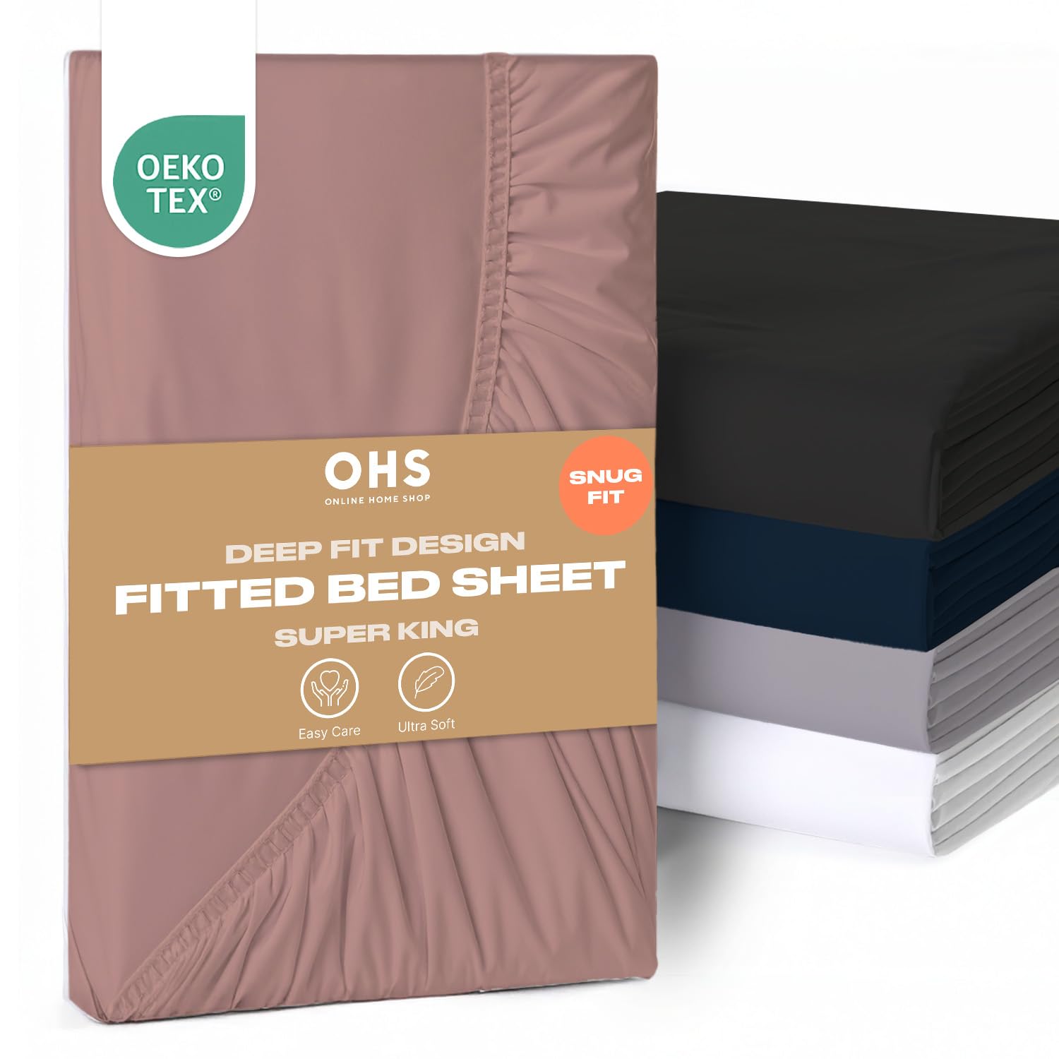Brentfords Deep Fitted Sheet Superking Size, Deep Pocket 12 Inch (30cm) Easy Care Soft Microfibre Fabric Shrinkage & Fade Resistant Plain Dyed Bottom Sheet, 183 x 200cm - 1 Pack Blush Pink