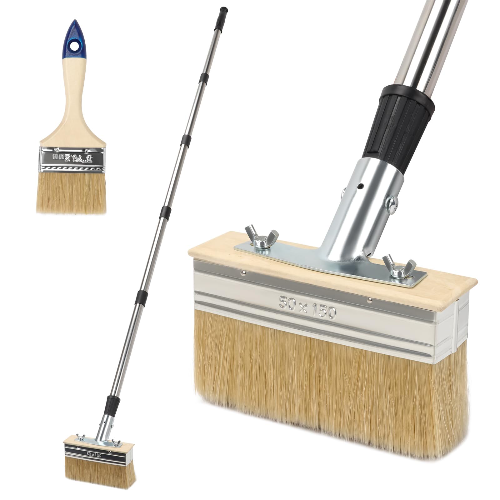 Terrassen-Streichbürste mit Teleskopstiel – 150mm Lasurpinsel & 3-Zoll Malerbürste – inkl. 152 cm Verlängerungsstiel – Streichbürste für Holzterrasse, Zaun, Betonboden, Holzschutz, Öl, Lack, Lasur