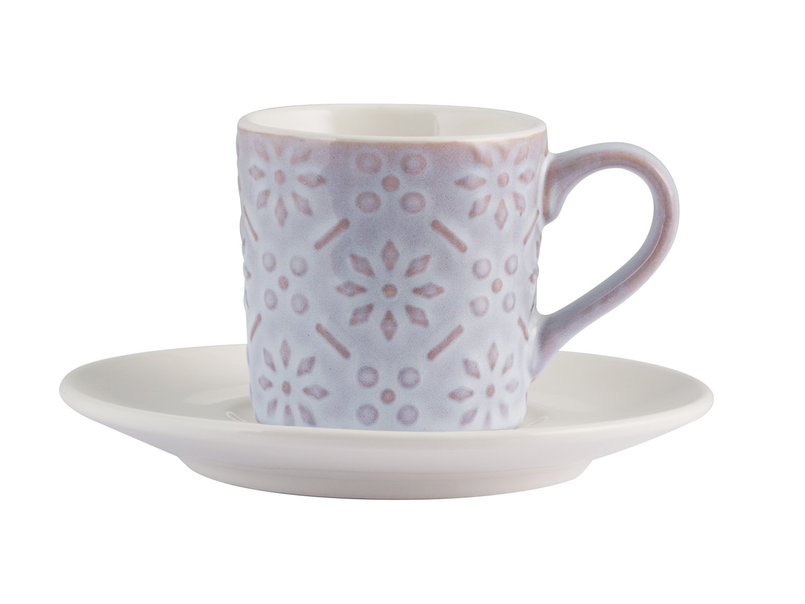 H&H Lilian Set 6 Tazzine caffè con Piatto, Stoneware, 80 ml