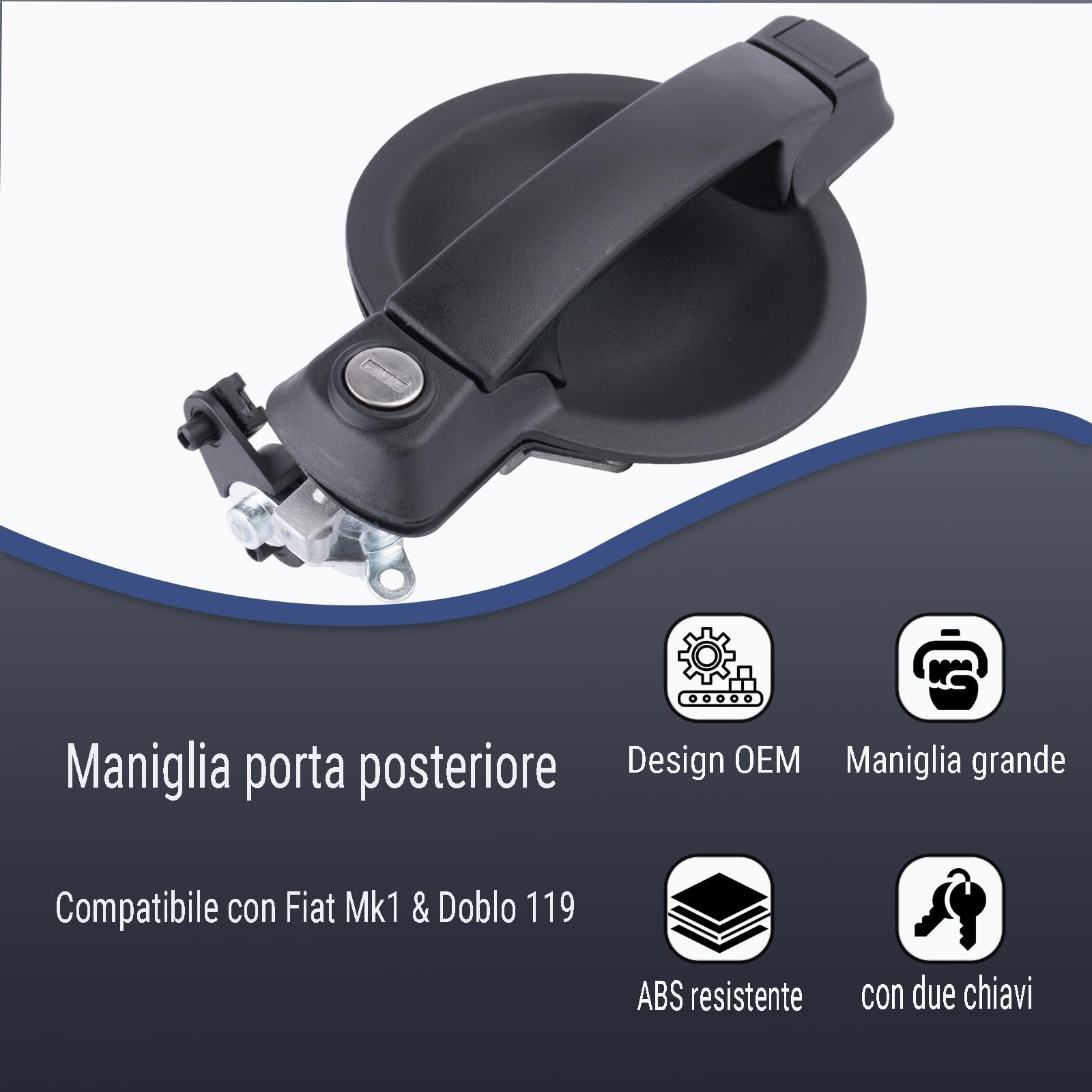735309963 Maniglia Porta Esterna, Portiera Portellone Posteriore a Battente Compatibile con Fiat Doblo Cargo (MK1) & Doblo 119 2005–2010
