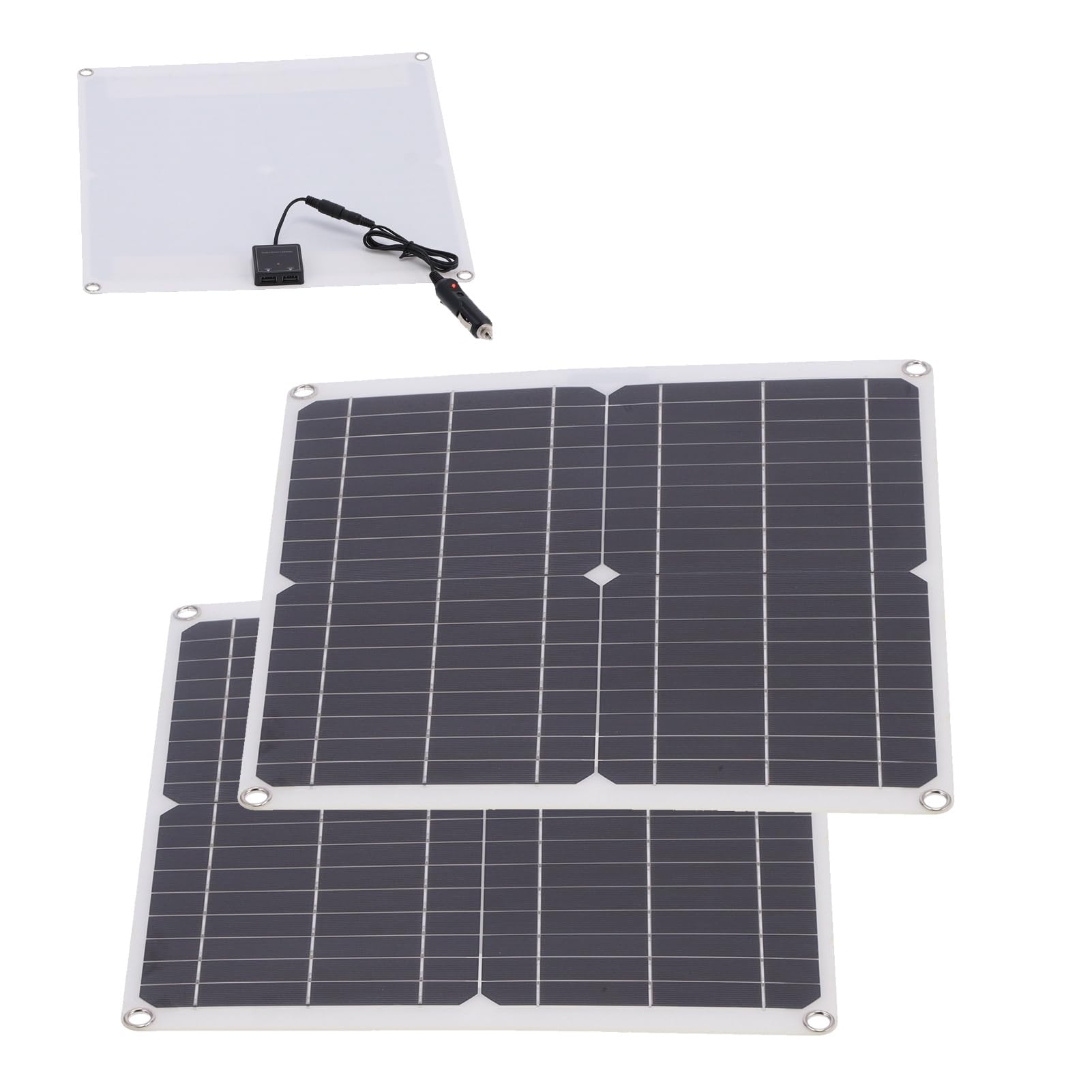 Aramox Kit de Panel Solar Módulo Solar Monocristalino 2 X 25 W 20 V con Controlador de Carga 60 A USB Dual Ligero Portátil para Camping Senderismo RV Carga de Emergencia