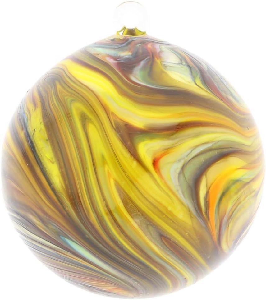 Glass Of Venice Murano Glass Chalcedony Christmas Ornament - Yellow Swirl