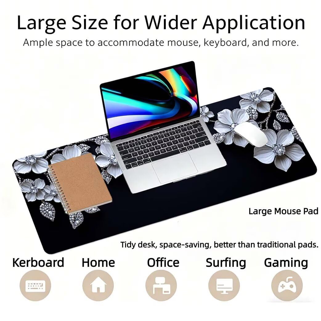 Lpfieonn Blume Großes Schreibtischunterlage, XXL Schreibtischunterlagen, Anlage XXL Wasserdicht Gaming Mousepad mit Vernähter Rand und Rutschfeste Gummibasis, für Laptop/Hause/Büro 120x60cm PF-1593