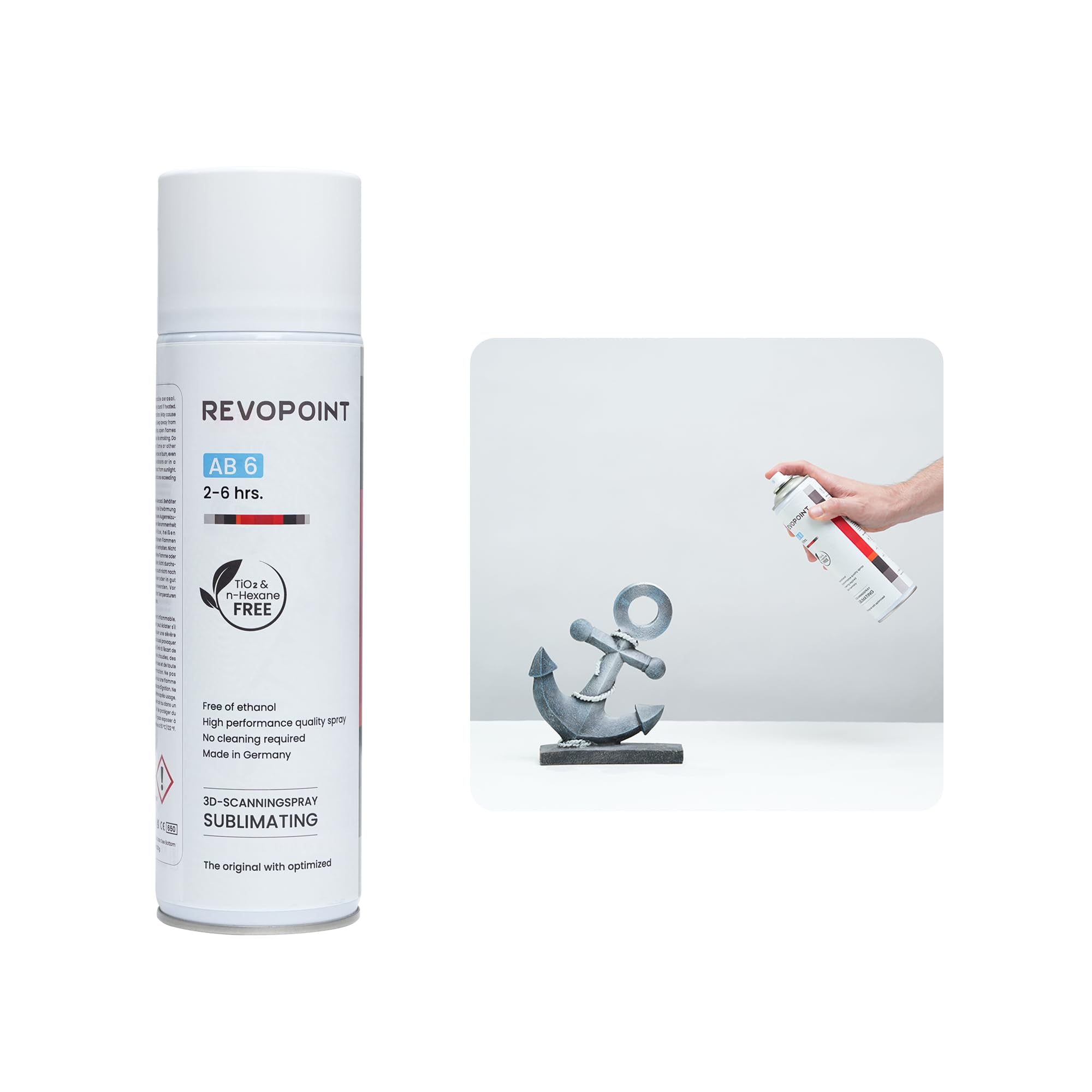 Revopoint 3D Scanning Spray AB-6 pour Scanners 3D, pour Surfaces Réfléchissantes, Transparentes, Noires ou Très Texturées, Pas de Nettoyage Nécessaire, Sublimation, 500ml