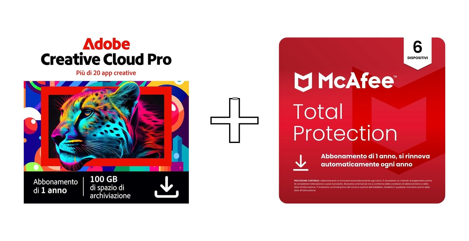 Adobe Creative Cloud All Apps & McAfee Total Protection 2025 |6 dispositivi| 12 mesi | 2025 | Codice d'attivazione via email