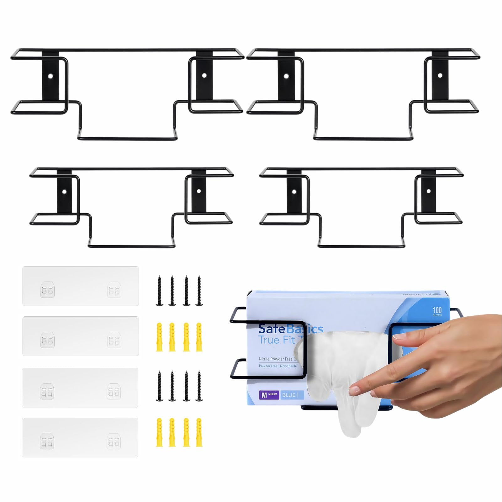 Guanti monouso Supporto del dispensatore montato a parete - Organizzatore della scatola di asciugamani in acciaio al carbonio per clinica, laboratorio, cucina, bagno, ufficio e garage, 4 pz