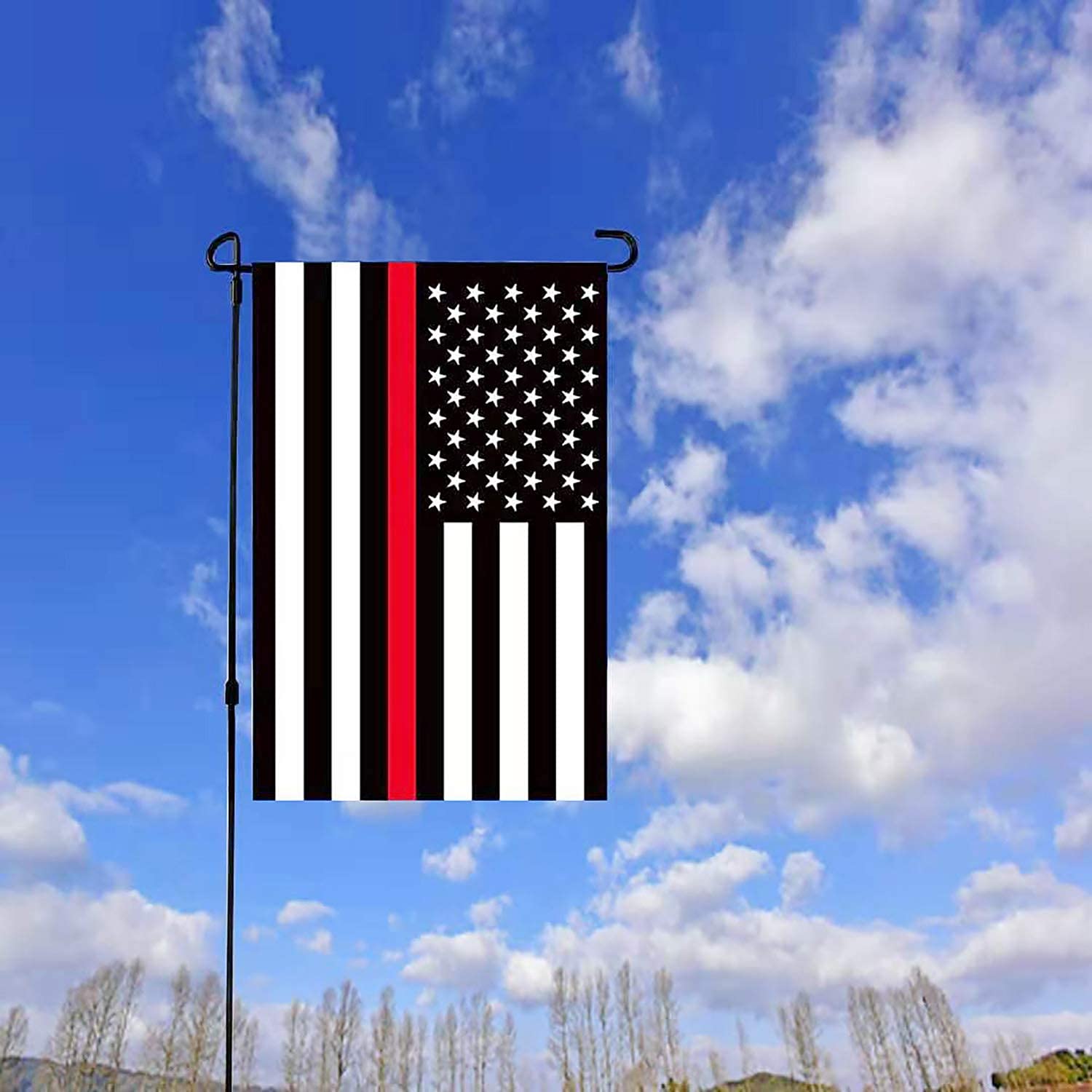 Bandiera Americana In Bianco E Nero, Sottile Linea Blu E Rossa