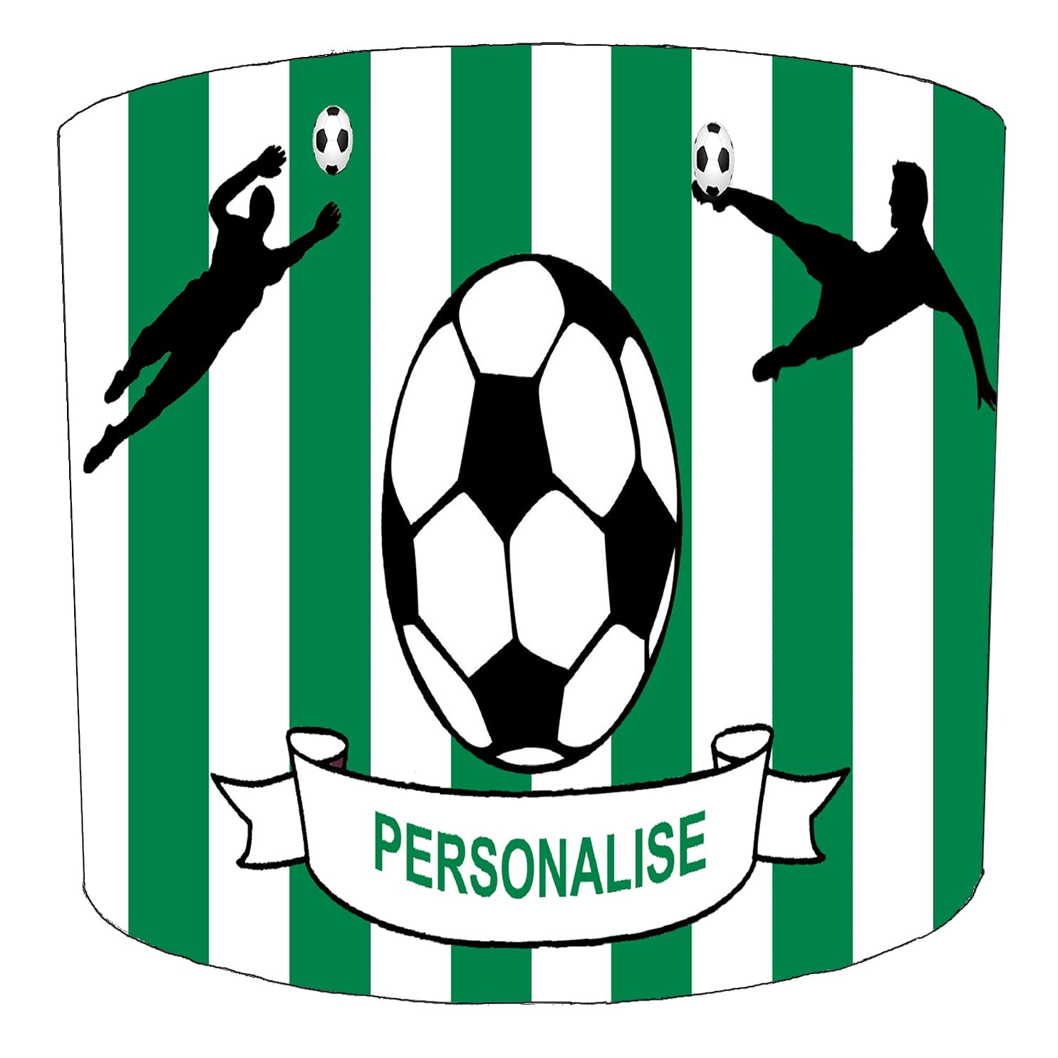 Personalised Green and White Stripes Football Soccer Lampshade in 3 Sizes for Ceiling Light Shade Pendant or Table Lamp Read Description