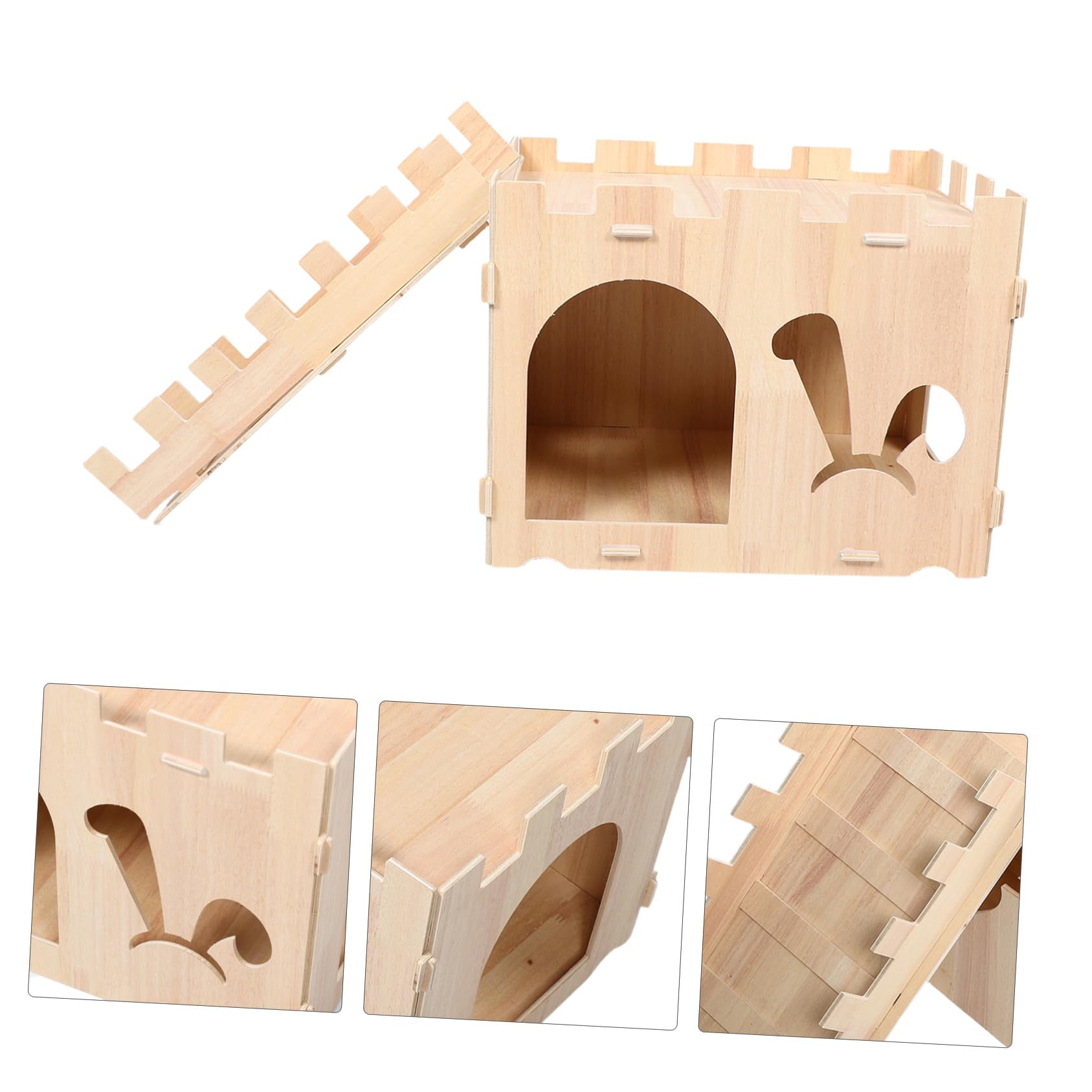 Mipcase Casa de Madera para Hámster Desmontable sin Herramientas Refugio Resistente y Seguro para Cobayas Conejos Hurones y Ratones Villa para Mascotas Pequeñas Que Estimula la Exploración