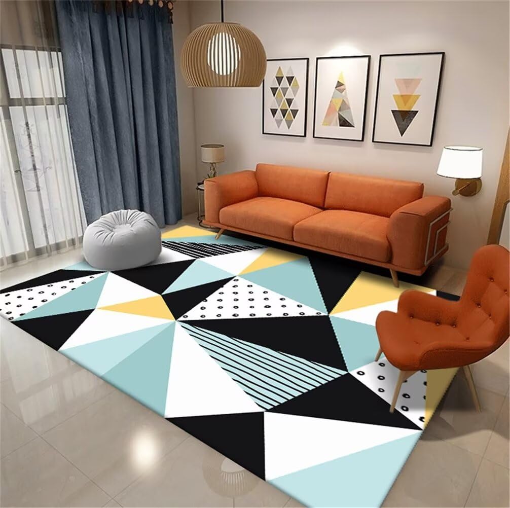 Tapis enfant arc en ciel bleu lavable pour couloir