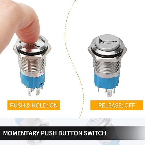Miniatura 5 de STARELO Interruptor de botón momentáneo de bocina de altavoz de 0.630 in 12 V 58 pulgadas, orificio de montaje 1NO 1NC SPDT con enchufe de