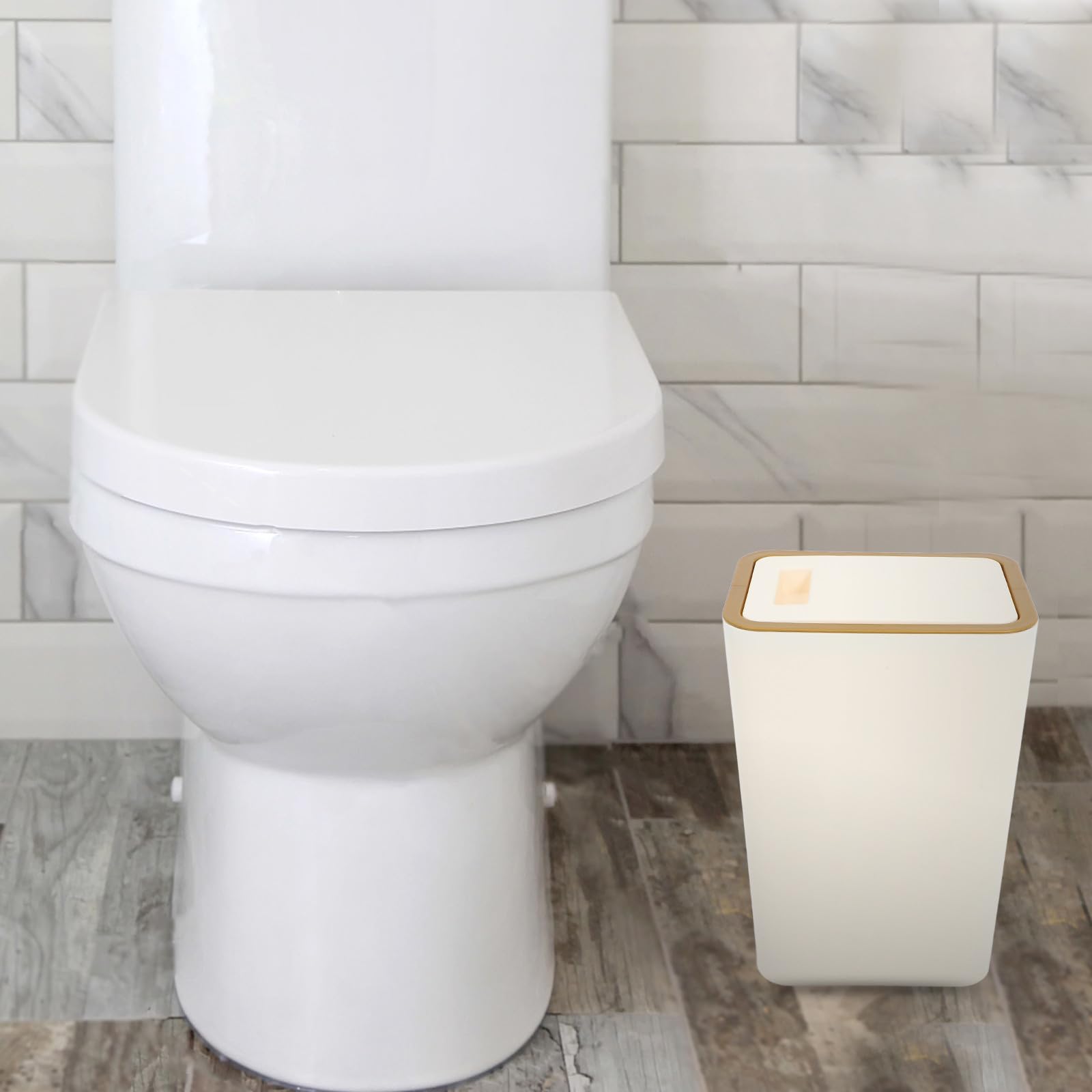Kleiner Mülleimer mit Pressdeckel 10,5l Fassungsvermögen aus Robustem Pp für Badezimmer und Vielseitige Nutzung in Beige