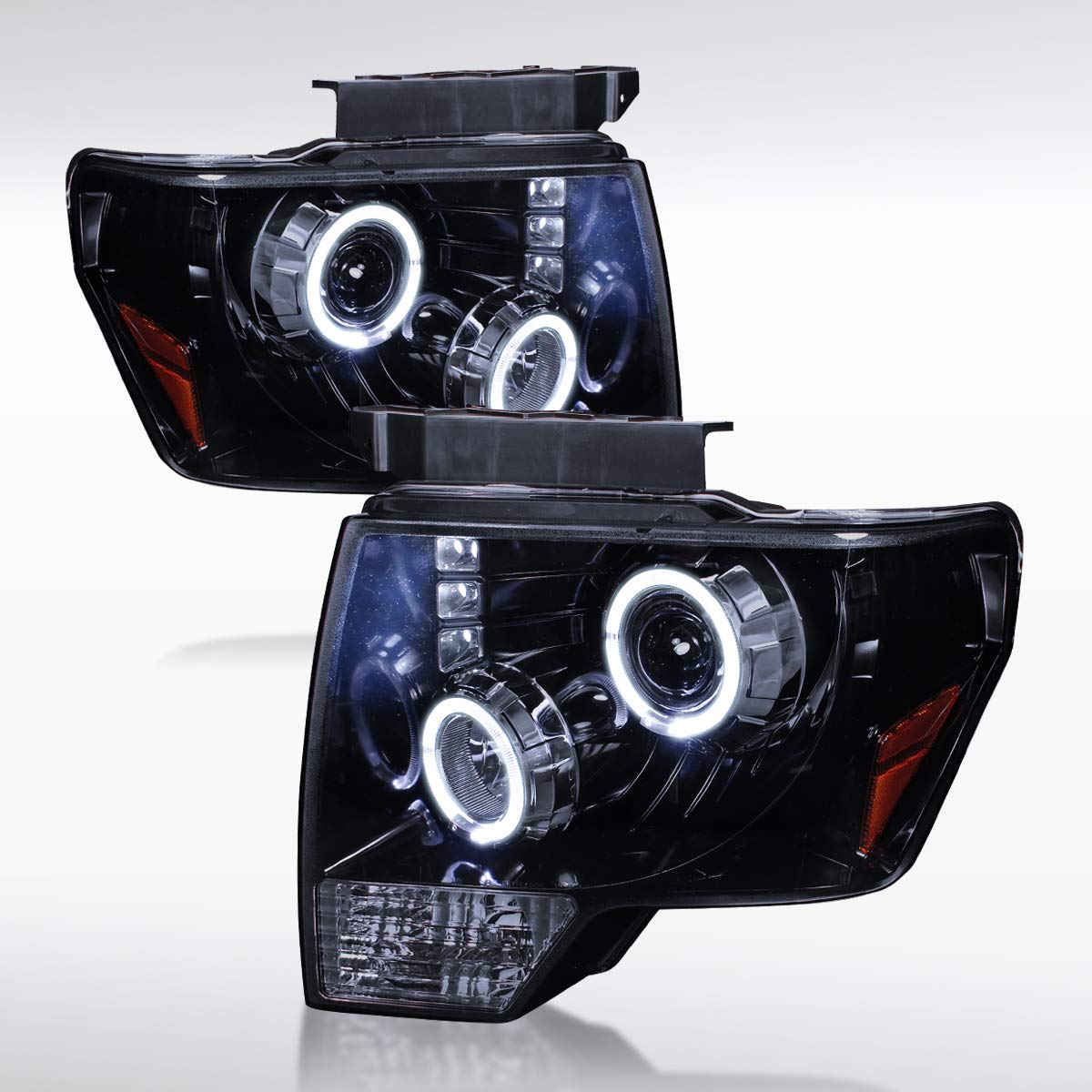 AUTOZENSATION Compatible with 2009-2014 Ford F150 LED Glossy Black Housing Smoke Lens Projector Head