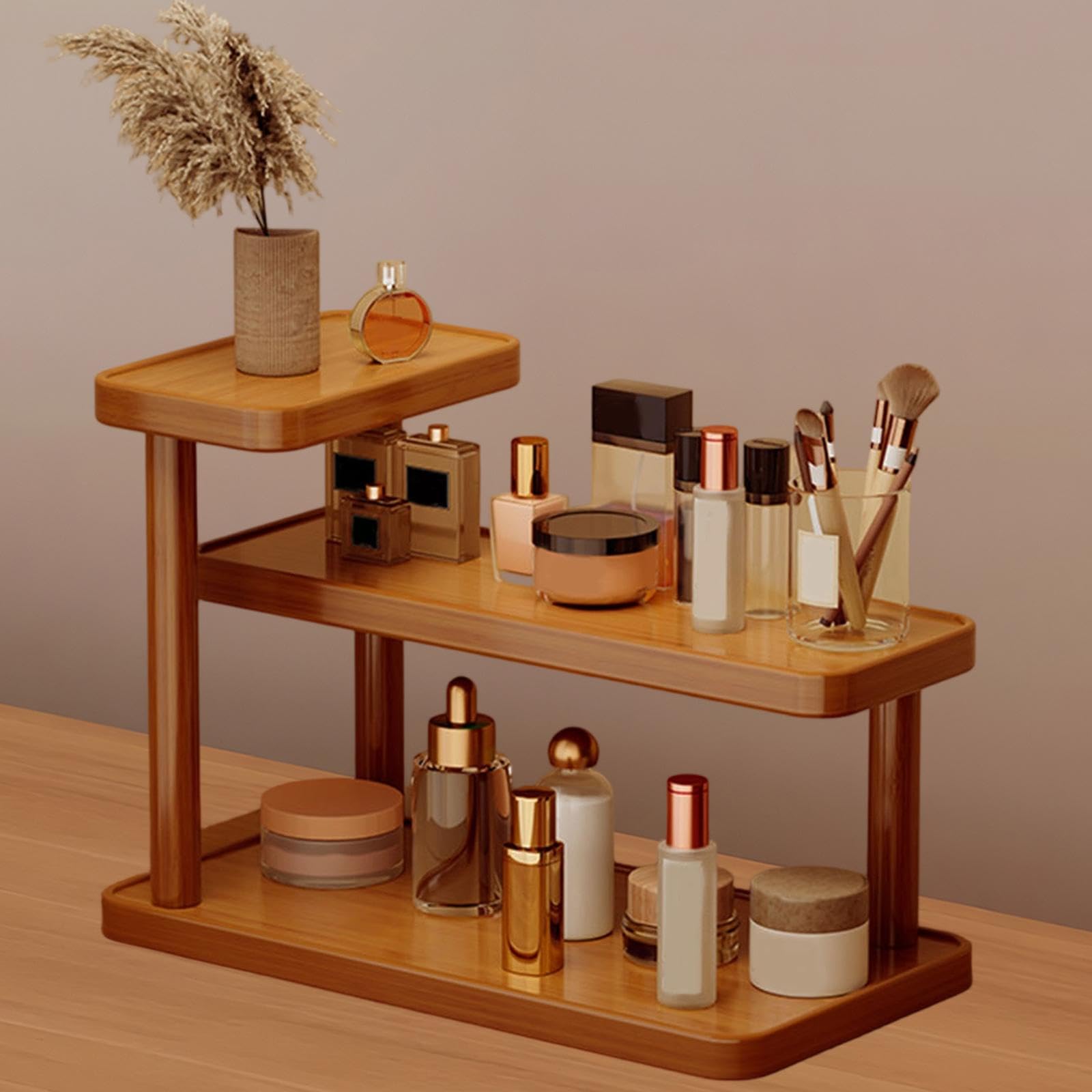 Estante Expositor de Mesa para Perfumes, Soporte de Madera Multifuncional para Cosméticos, Organizador de Almacenamiento para Escritorio de Oficina O, 50cm
