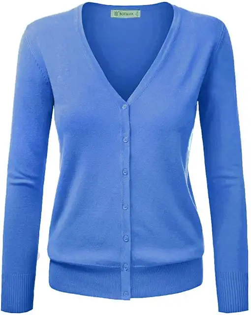 Gilet Femme en Coton - Cardigan Pull Basic Col V Classique Boutonné