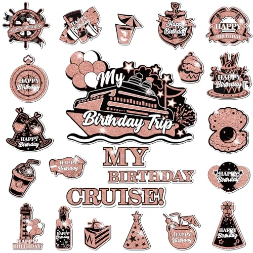 My Birthday Cruise Door Magnets Decorations, Rose Gold Black Happy Birthday Cruise Ship Door Decor Magnetic for Women Girls Birthday Carnival Party Supplies Door Refrigerator Fridge Car Kitchen