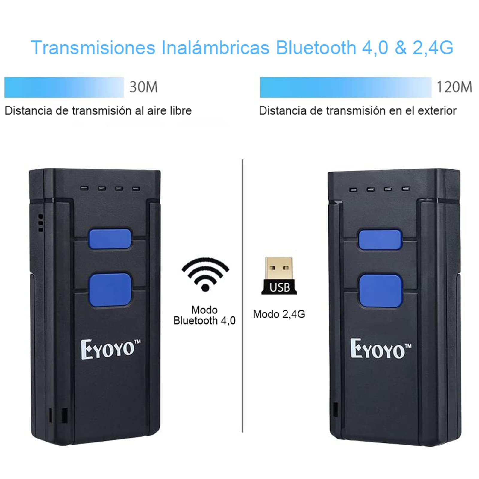 Eyoyo 1D Escáner de Código de Barras Bluetooth, CCD Mini Lector de Código de Barras Portátil Inalámbrico CMOS Pistola de Codigo de Barras para POS, Teléfonos Móvil, Android, iOS, Librería y Farmacia