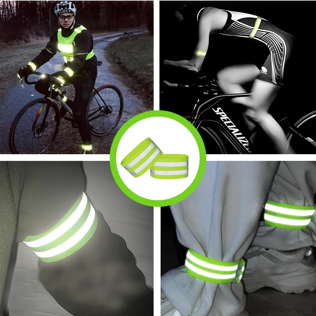 Elastici Fermapantaloni per Bicicletta 2 Pezzi, Catarifrangenti Alta Visibilità per Ciclismo e Jogging