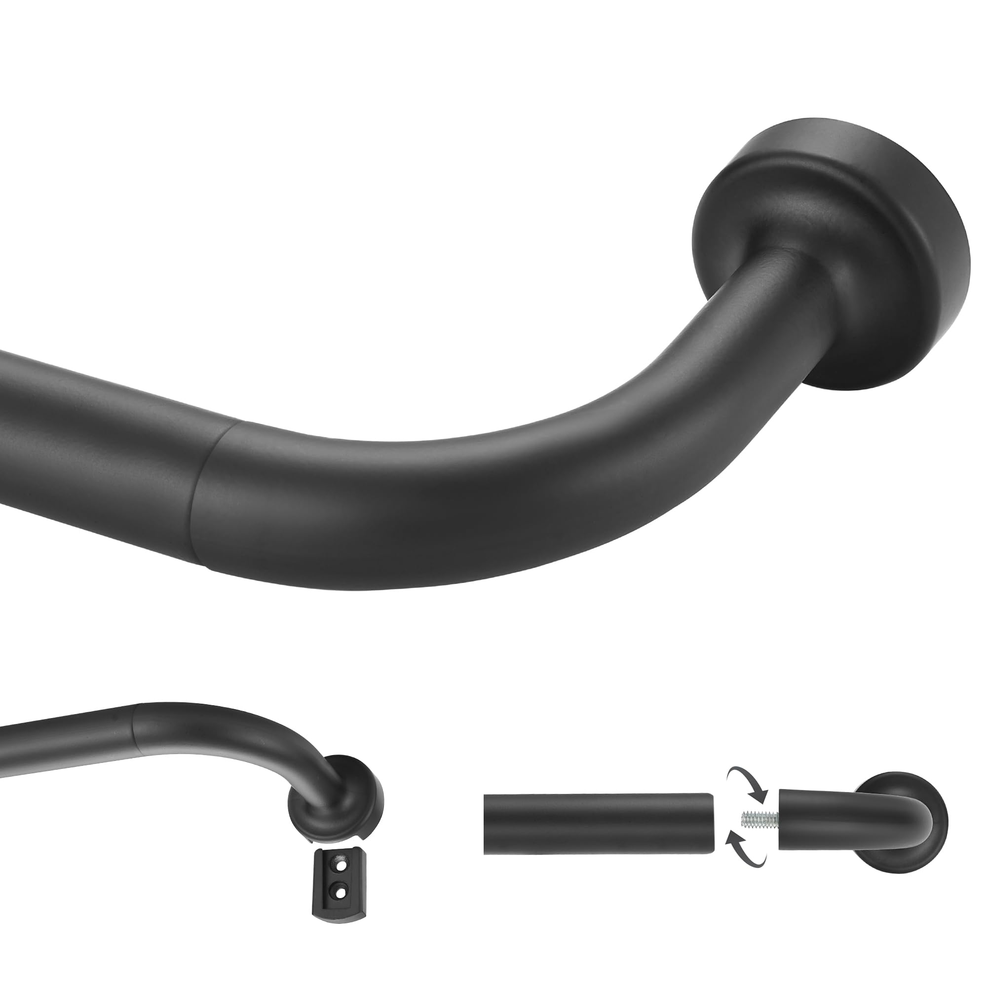Photo 1 of Lwiiom Black Curtain Rod for Windows 28 to 150 Inch, Internal Splicing 1 Inch Diameter Disc, Adjustable Room Darkening Curtain with Aluminum Finials and Brackets, Wrap Around Design