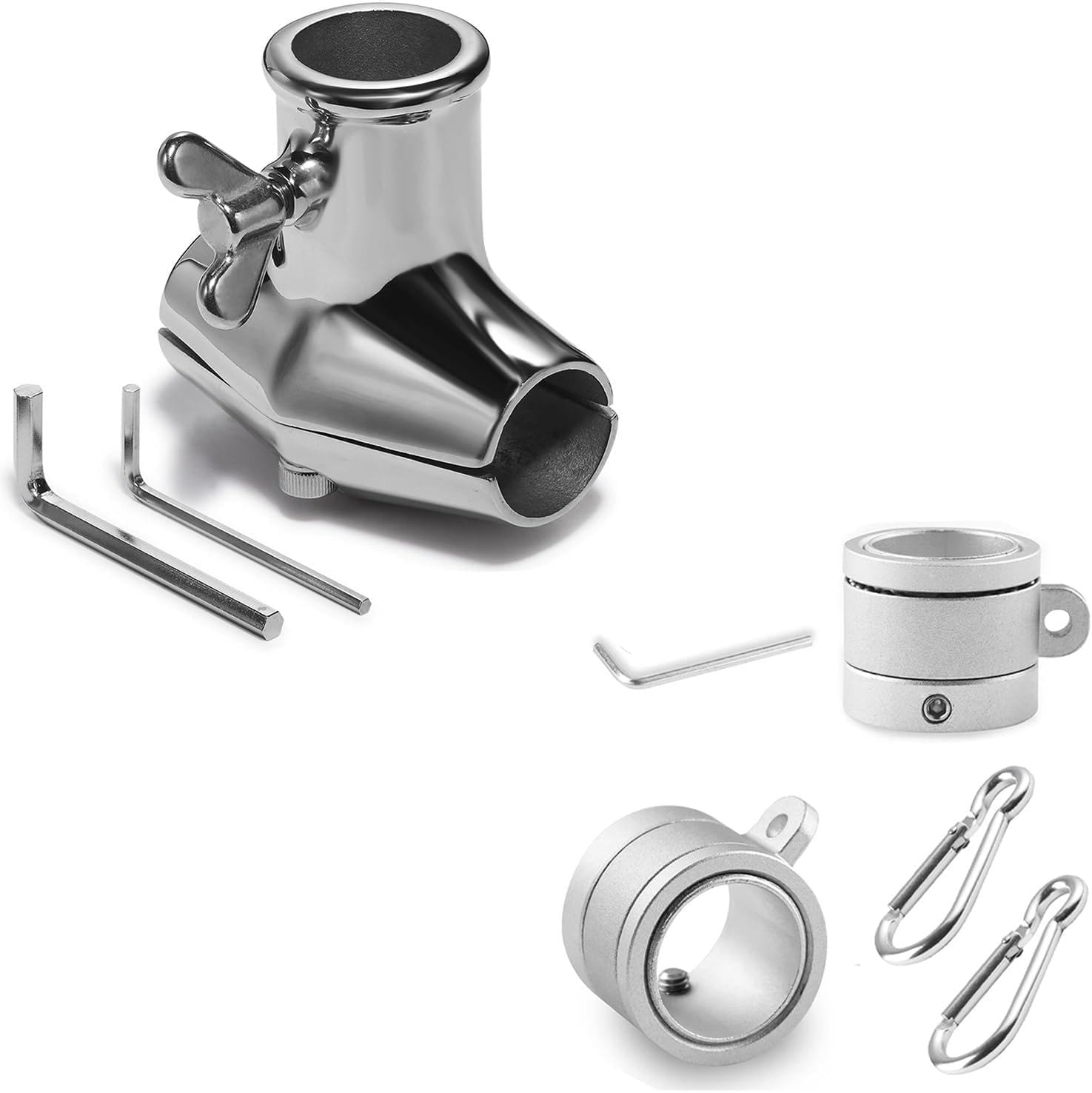 Flag Pole Holder, Rail Mount Flag Pole Bracket with Aluminum Flag Pole Rings Rotating 360 Degree