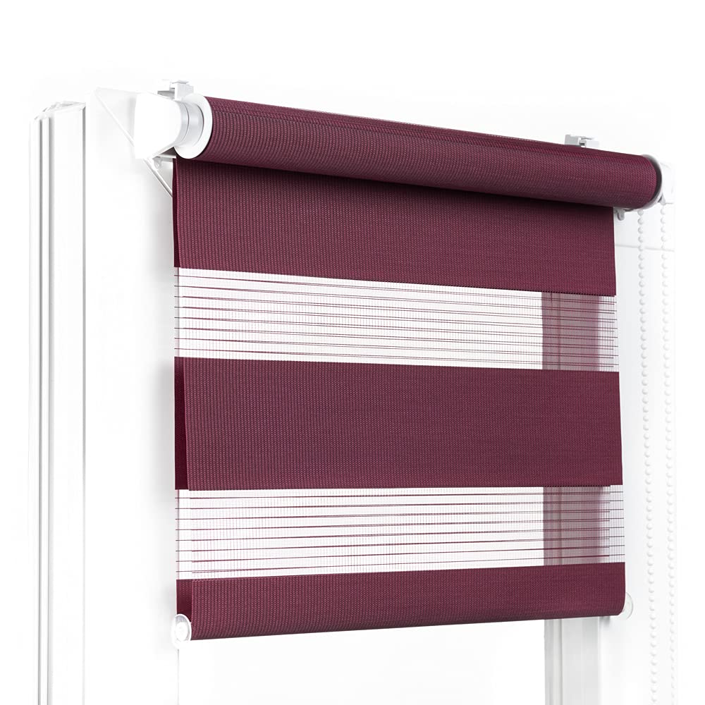 Fenster DEKOR - Rollos für Fenster Weinrot - Klemmfix Rollo ohne Bohren B105 x H120 cm - Doppelrollo mit Einer Breiten Auswahl an Größen und Farben - Blickdichte Rollos, einfach zu montieren