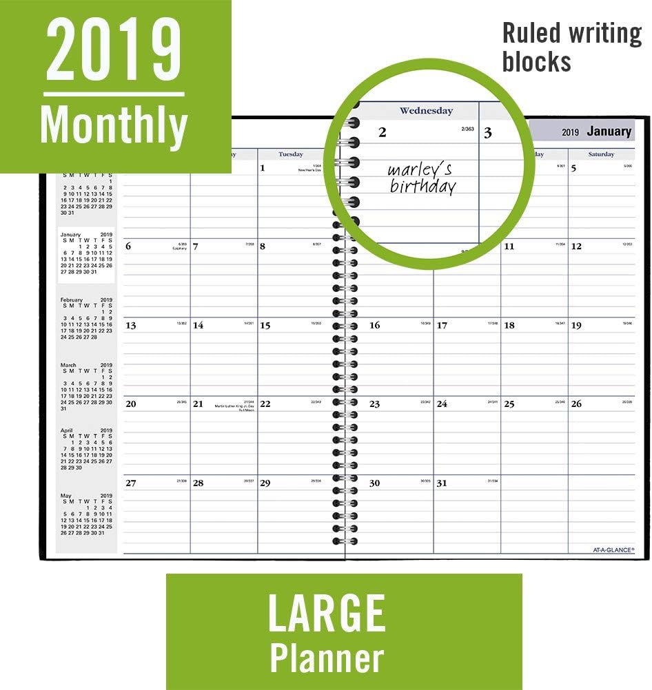 AT-A-GLANCE 2019 Monthly Planner, DayMinder, 8" x 12", Large, Ruled, Black (SK200)