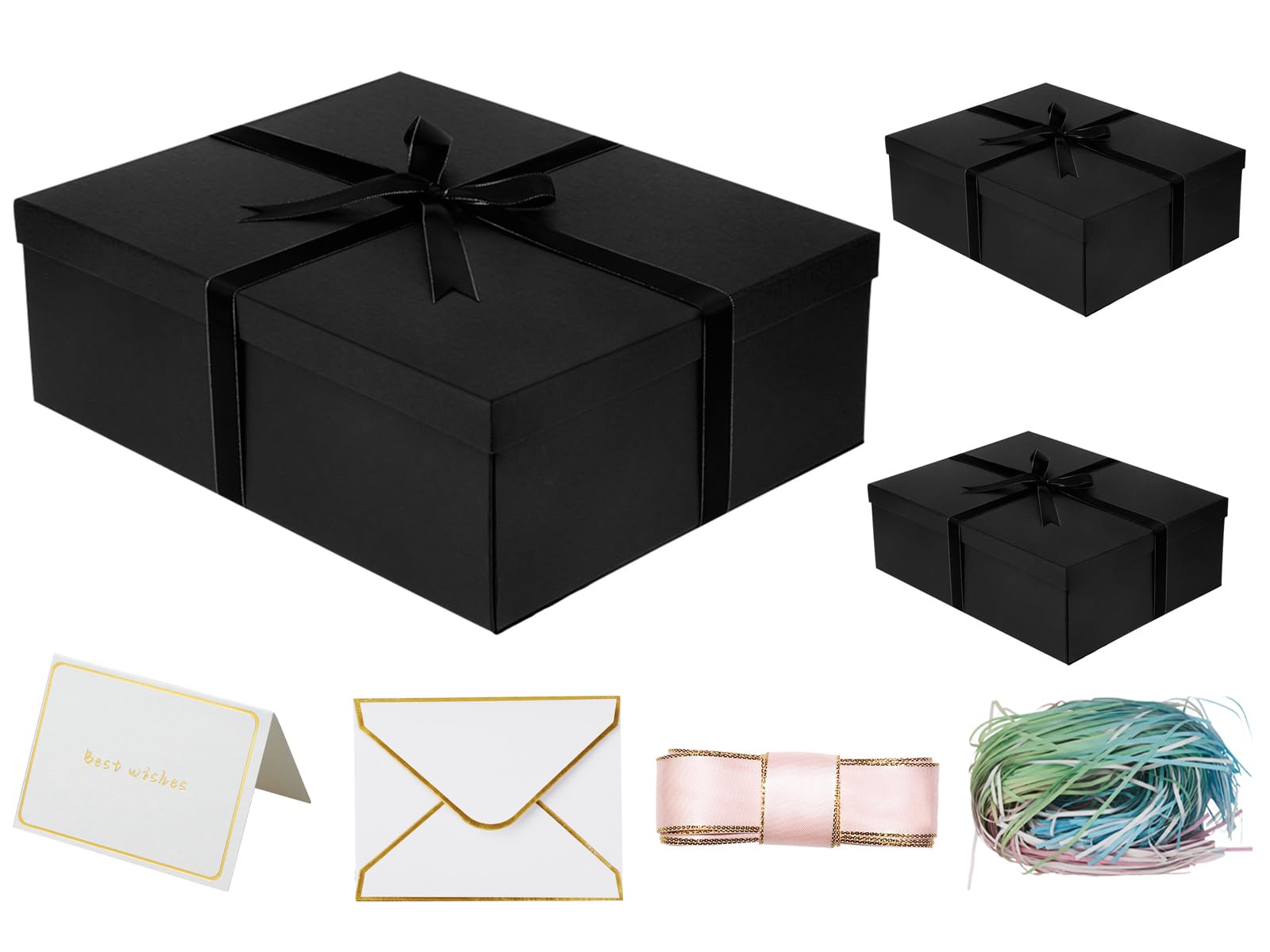 YINUOYOUJIA Große schwarze Geschenkboxen, 41,9 x 33 x 14 cm, schwarze Boxen mit Deckel, für Geschenke, Geburtstag, Valentinstag, Muttertag, Weihnachten, Jahrestag, 3 Stück.