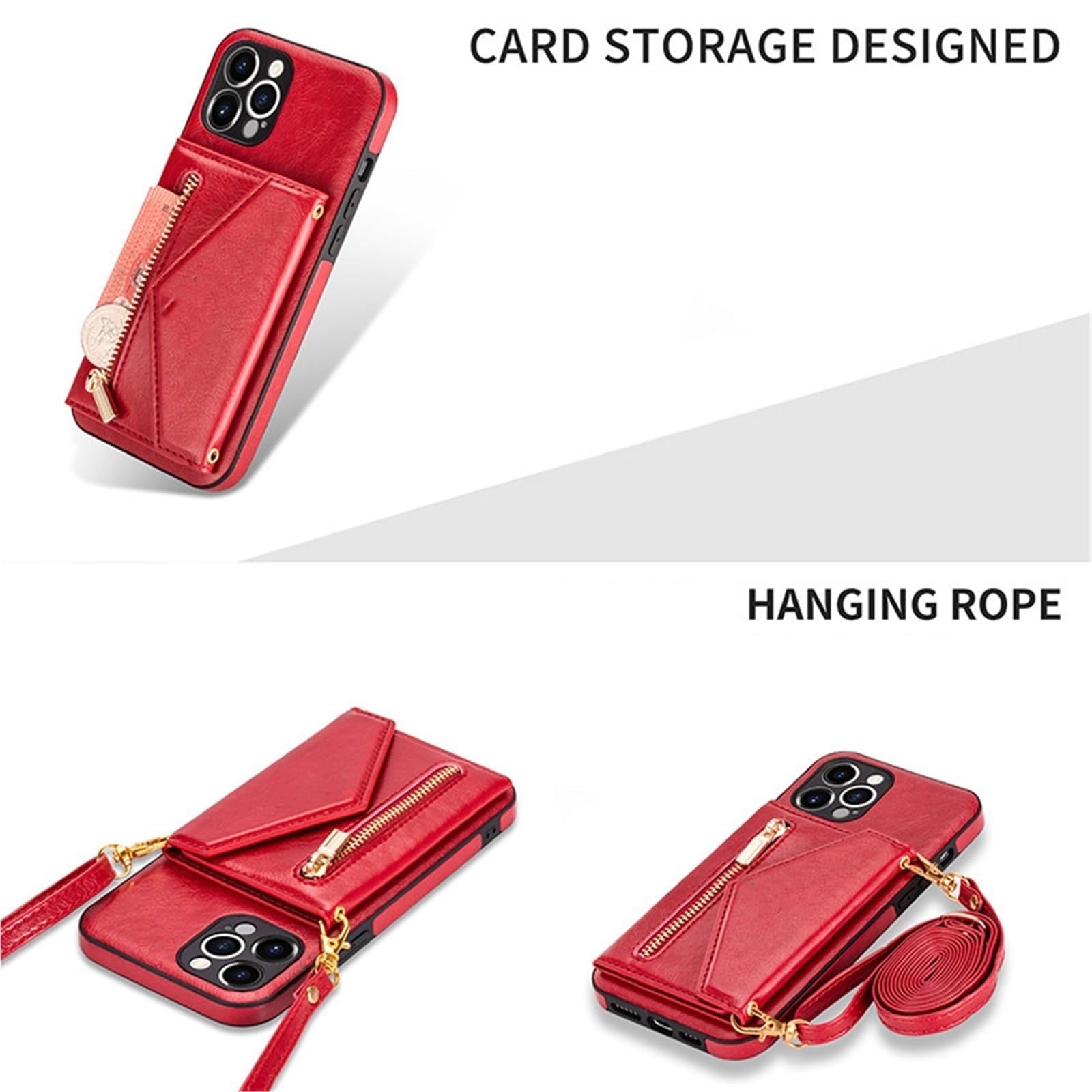 Generico Custodia per iPhone 16 PRO Max/16 Pro/16 Plus/16, Protettiva Silicone Guscio Supporto Case con Cordino Cover(Rosso,16)