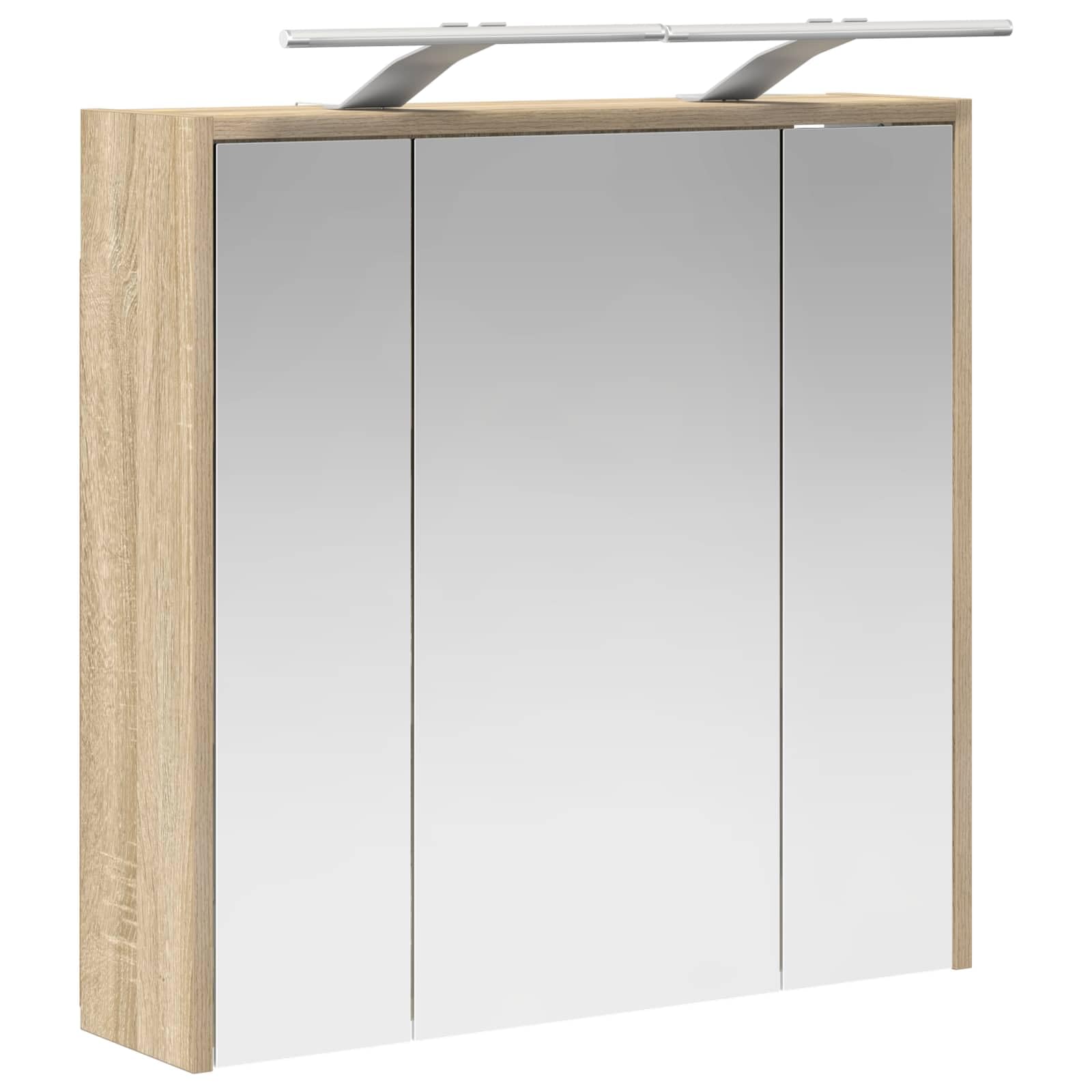 Szafka łazienkowa z lustrem Sonoma dąb z materiału drewnopochodnego 63,5 x 16 x 62,5 cm z regulowanymi półkami, oświetlenie LED, montowana na ścianie, miejsce do przechowywania szafki pod