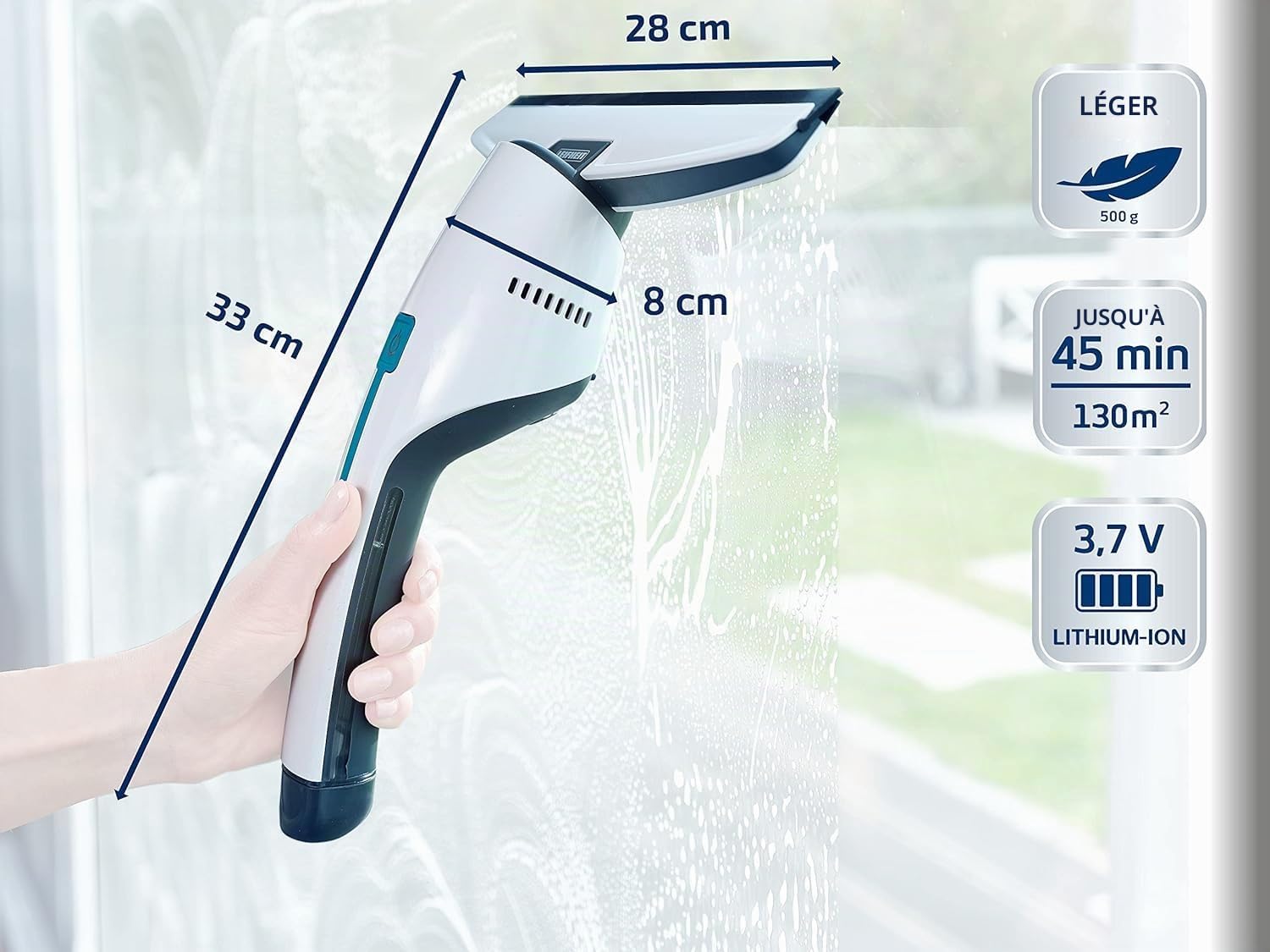 Leifheit Aspirateur à vitres et salle de bains Nemo, lave vitre électrique étanche avec adaptateur Click , sans trace ni goutte pour les surfaces lisses et les douches, utilisable 45 min, Click System