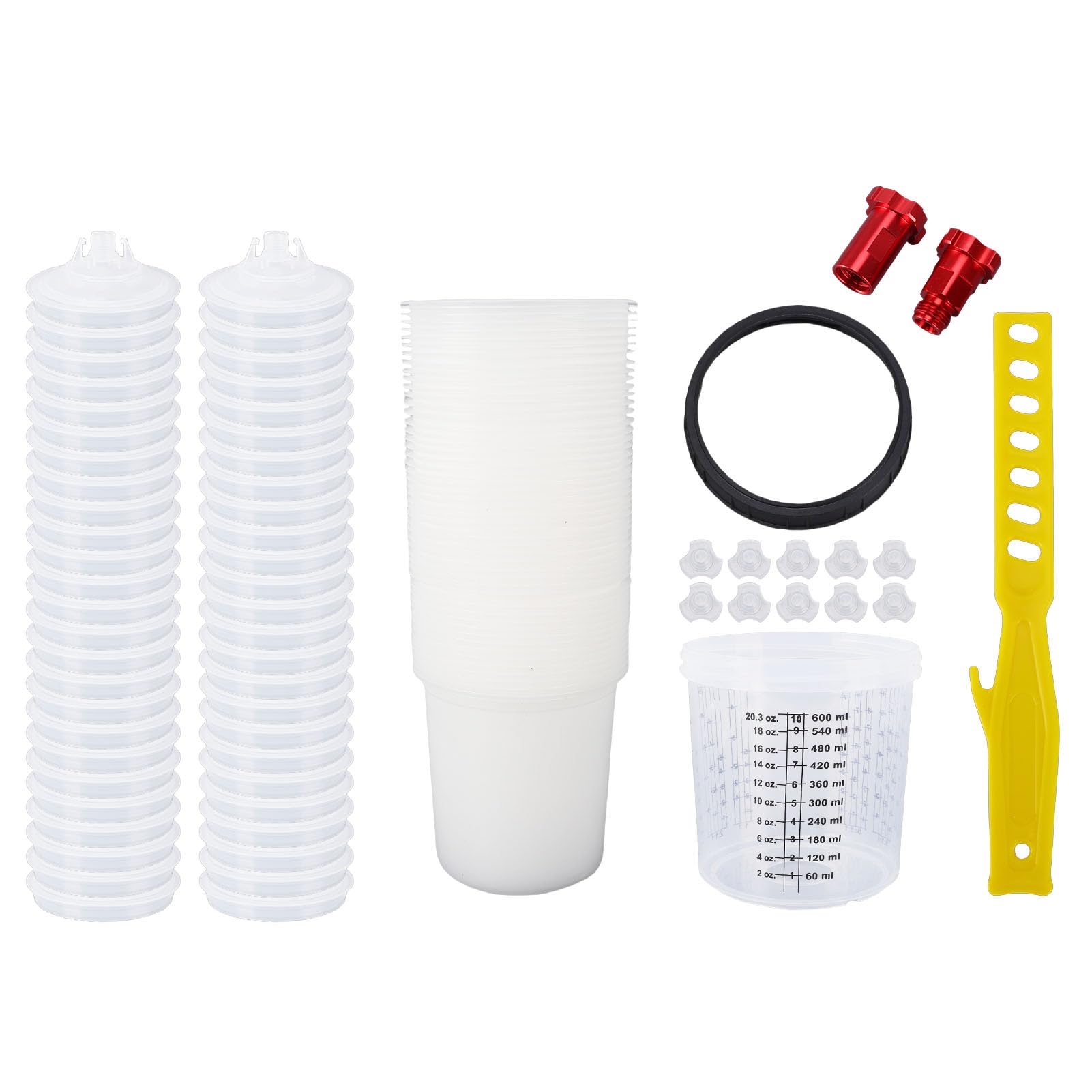 Fafeicy Jednorazowe Wkłady do Kubków i System Pokrywek 20 Uncji 600 Ml Zestaw z 50 Wkładkami do Kubków 50 Pokrywek Filtry 190 Mikronów 1 Twardy Kubek 2 Adaptery 10 Zatyczek Pistoletów