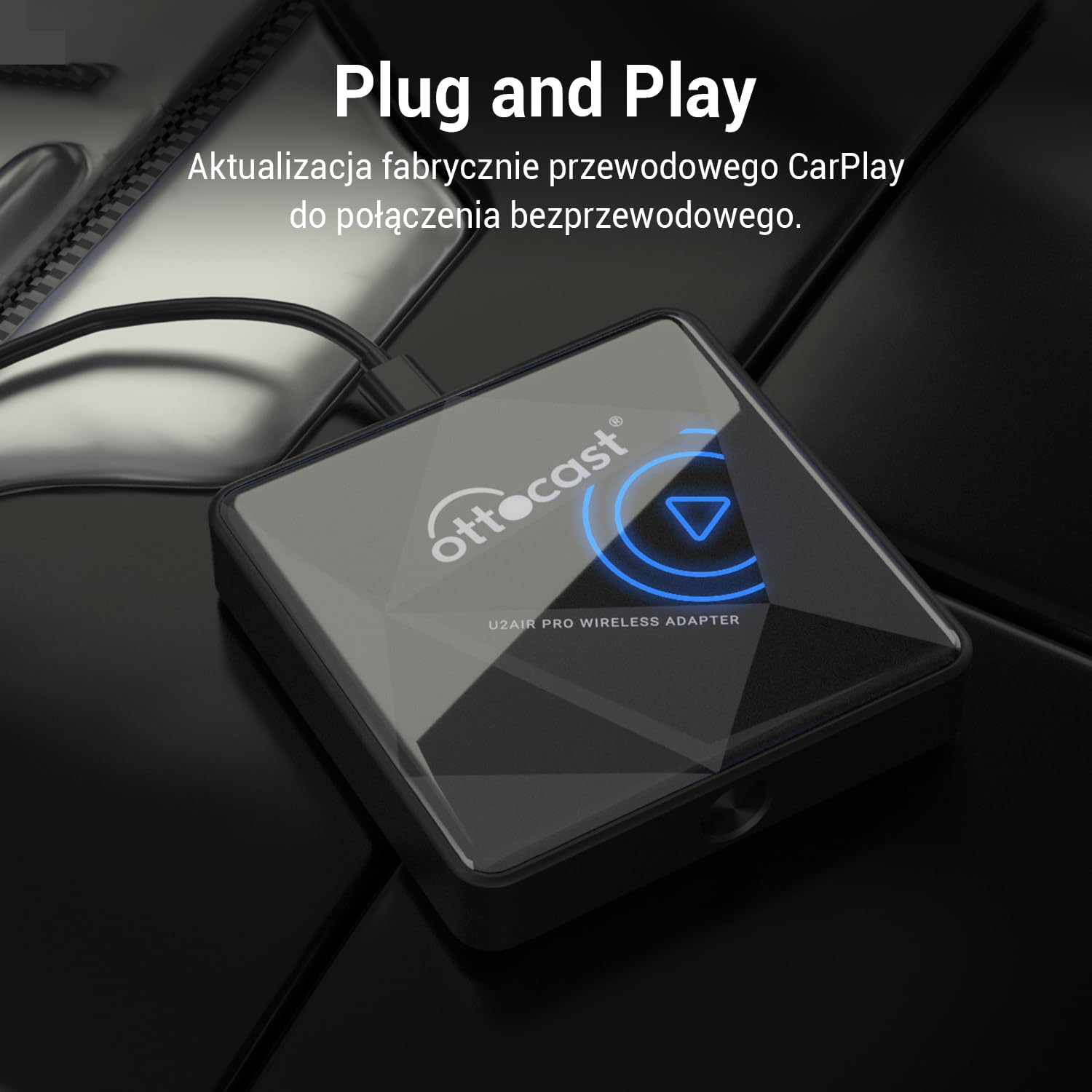 Ottocast Bezprzewodowy CarPlay Wireless adapter, U2AIR Pro Wireless Car Play Dongle Plug Play do fabrycznych przewodowych samochodów CarPlay(rok modelowy: 2016 do 2023)