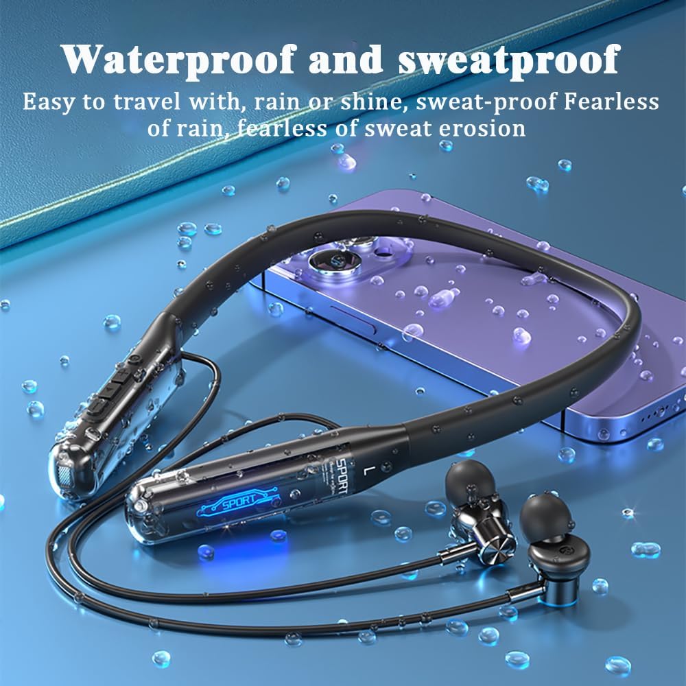 Sports Bluetooth Headphones Ultra-Long Battery Life Wireless in-Ear Hanging Neck Style Noise Reduction Ultra-Long Battery Life Digital Display White