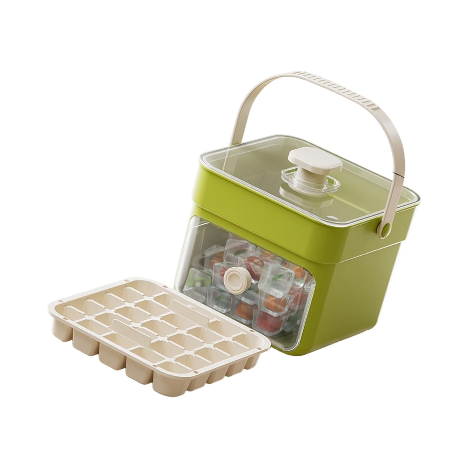 Oxxggkao Button Ice Tray with Lid and Bin Dishwasher Safe for Daily Use Press Freezing Block Maker