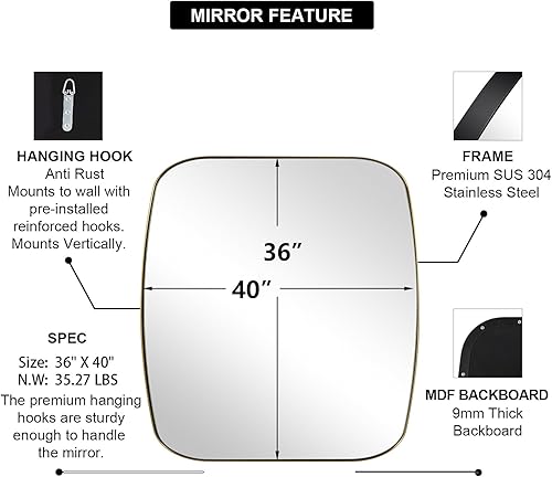 Miniatura 31 de ANDY STAR Espejos ovalados dorados para baño, espejo de pared oblongo, con marco de metal dorado cepillado de 24 x 36 pulgadas, espejo de tocador